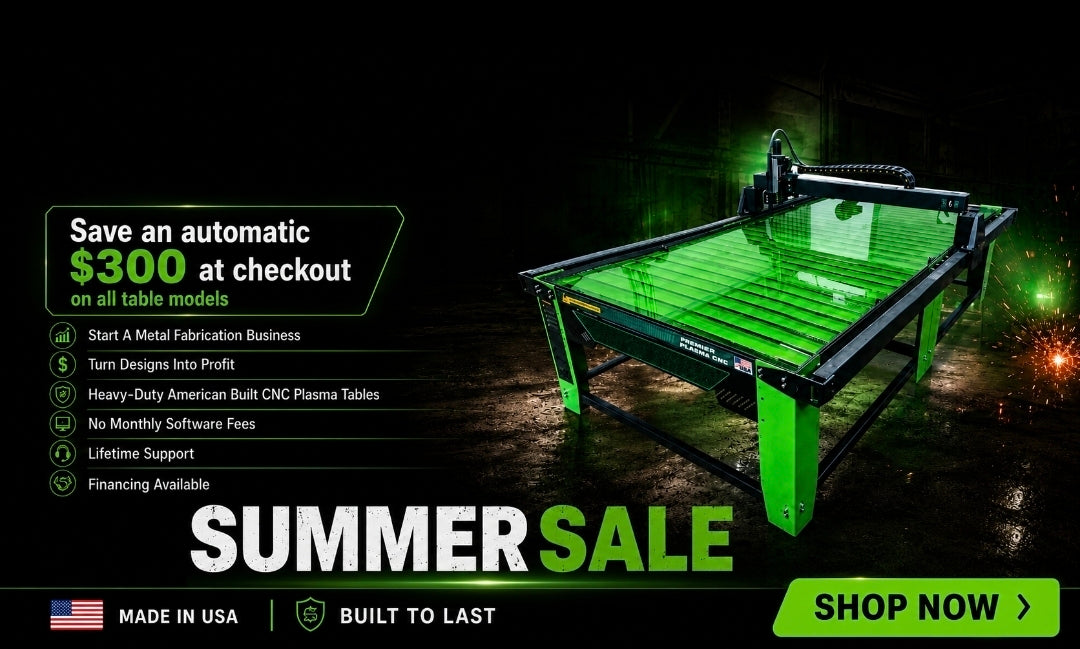 Premier Plasma CNC plasma cutting table, USA made heavy-duty steel fabrication machine with no monthly software fees.
